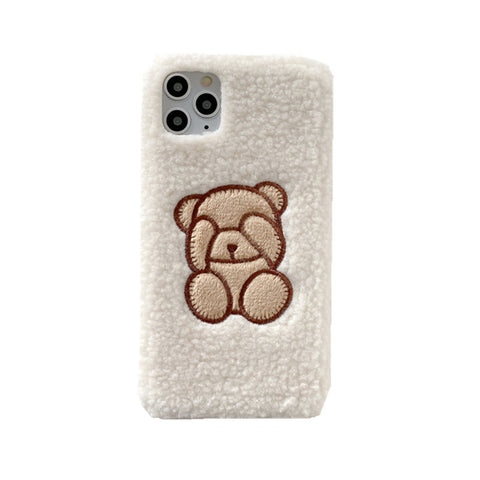 Mobile phone shell cute cartoon bear lamb wool velvet embroidery