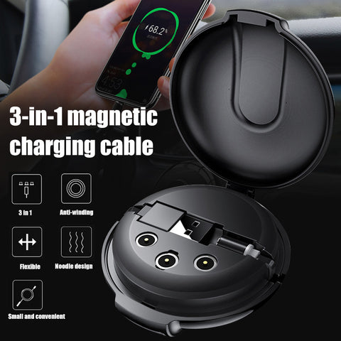 3-in-1 Magnetic Retractable Style Charger Portable Multifunctional Car Holder Mobile Phone Bracket Fast Charger