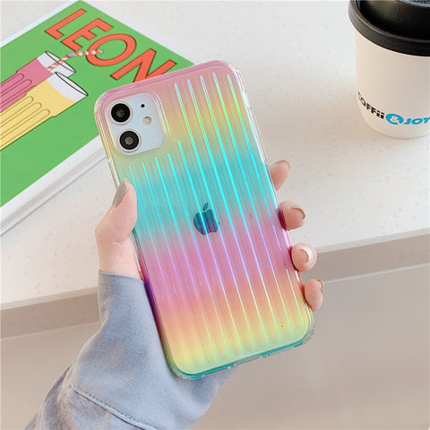 Laser Gradient Colorful Phone Case For  11 12 11 Pro Max XR XS Max X 7 8 Plus 12 Pro SE 2 Hard PC Transparent Stripe Cover