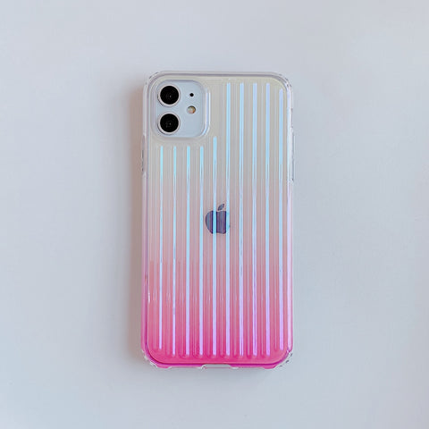 Laser Gradient Colorful Phone Case For  11 12 11 Pro Max XR XS Max X 7 8 Plus 12 Pro SE 2 Hard PC Transparent Stripe Cover