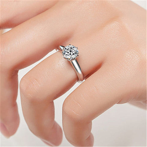 Female Six-claw Crystal Zircon Simple Ring