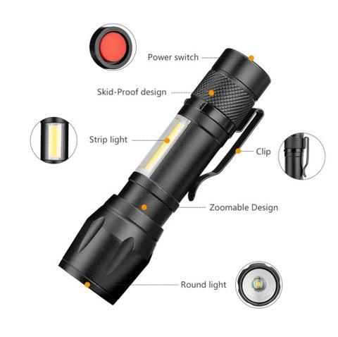 Daily carrying mini telescopic COB glare aluminum alloy LED flashlight