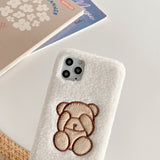 Mobile phone shell cute cartoon bear lamb wool velvet embroidery