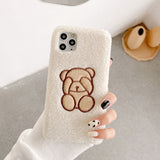 Mobile phone shell cute cartoon bear lamb wool velvet embroidery