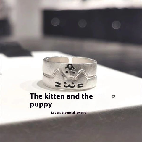 Cute Animal Simple Cartoon Kitten Puppy Couple Rings