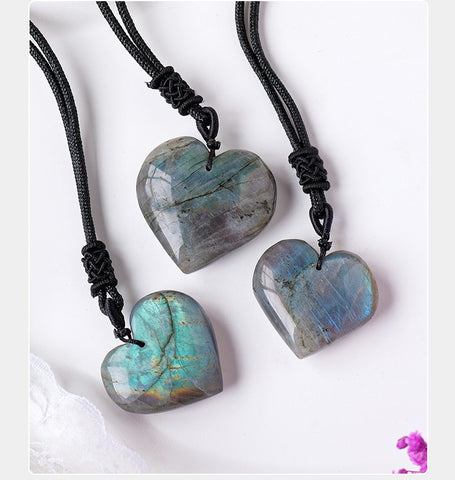 Natural Crystal Stone Labradorite Love Pendant