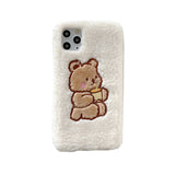 Mobile phone shell cute cartoon bear lamb wool velvet embroidery