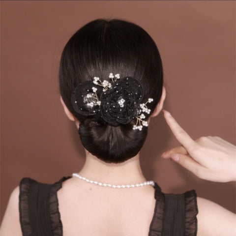 Starry Sky Flower Style Updo Topknot Hair Clip Black Exquisite Headdress