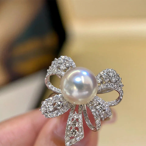 French Style Bow Pearl Ring For Women