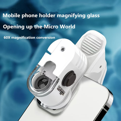 Mini Mobile Phone Microscope, 60x Pocket Microscope, Handheld Portable LED Lighted Magnification Endoscope With A Mobile Phone Adapter Clip