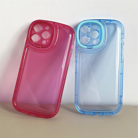 Simple Solid Color Transparent Lens Folding Bracket Mobile Phone Case