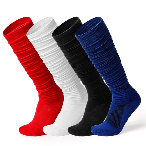 Extra Long Bunching Socks Adult Rugby Socks Thickened Shock-absorbing Terry Cotton Stockings Black And White Socks