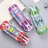 Tinplate Car Trolley Double-layer Stationery Box Racing Shape Pencil Case Cartoon Pattern Pencil Case