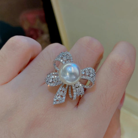 French Style Bow Pearl Ring For Women